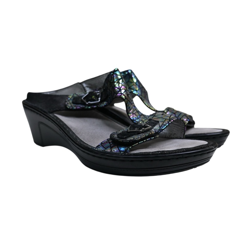 Algeria Women's EU 41 Lara Silver Black Velcro Strap Closure Leather Sandal
